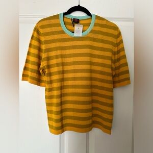 Anthropologie Mustard and Orange Striped Crew Neck Sweater